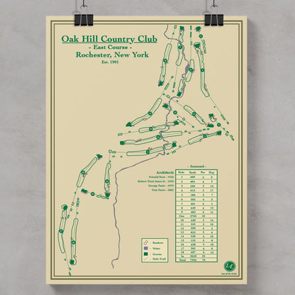 Course Map of Oak Hill Country Club East Course in Rochester, New York, designed by Lay of the Links