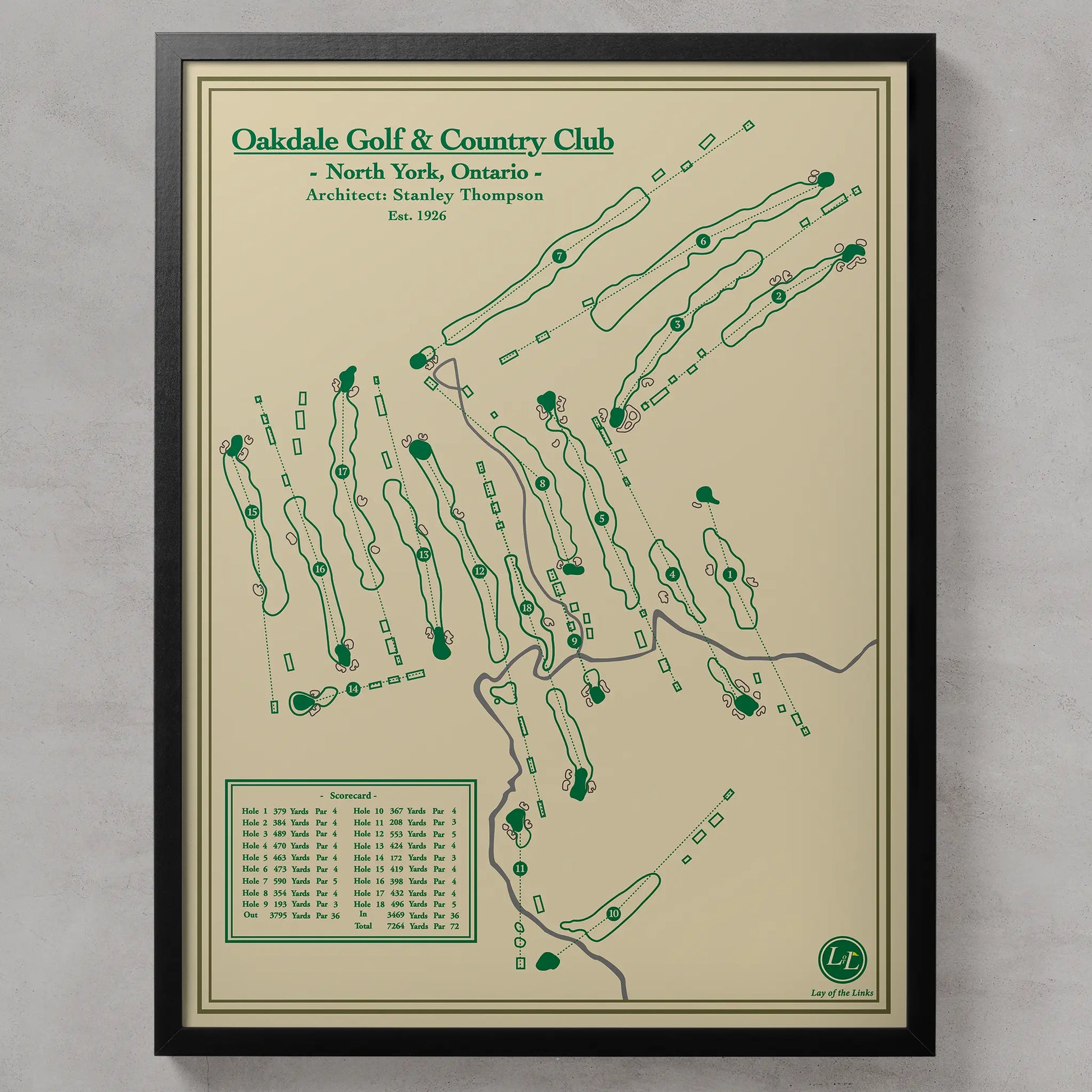 Framed map of Oakdale Golf & Country Club