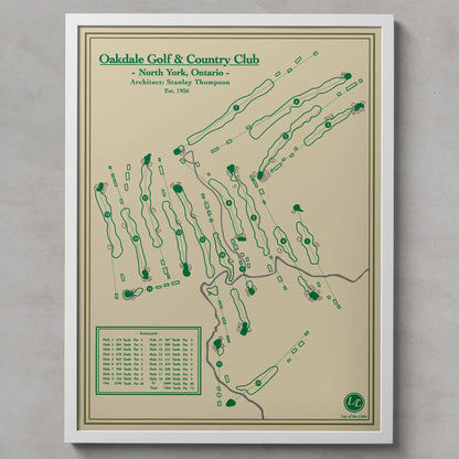 Framed map of Oakdale Golf & Country Club on a beige background