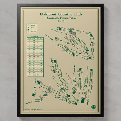 Framed course map of Oakmont Country Club