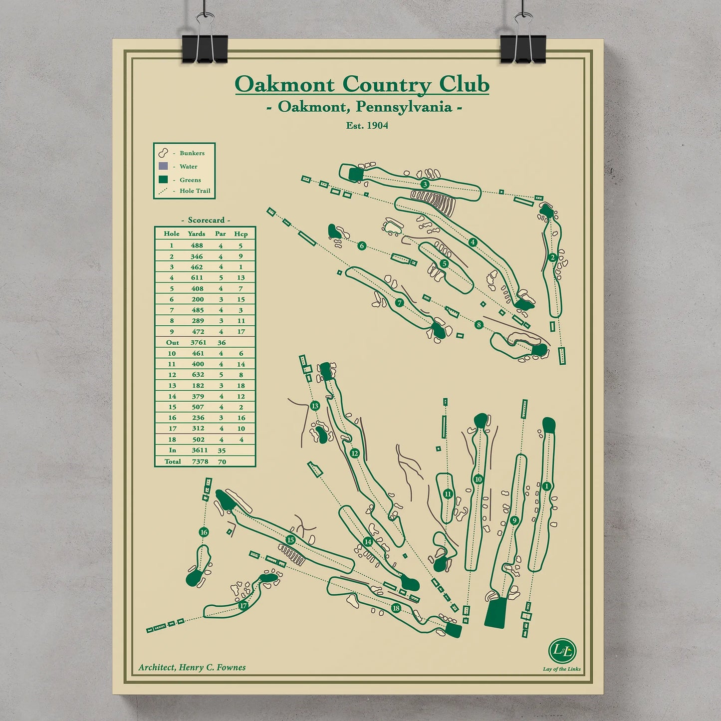 Oakmont Golf Course Map Print designed by Lay of the Links