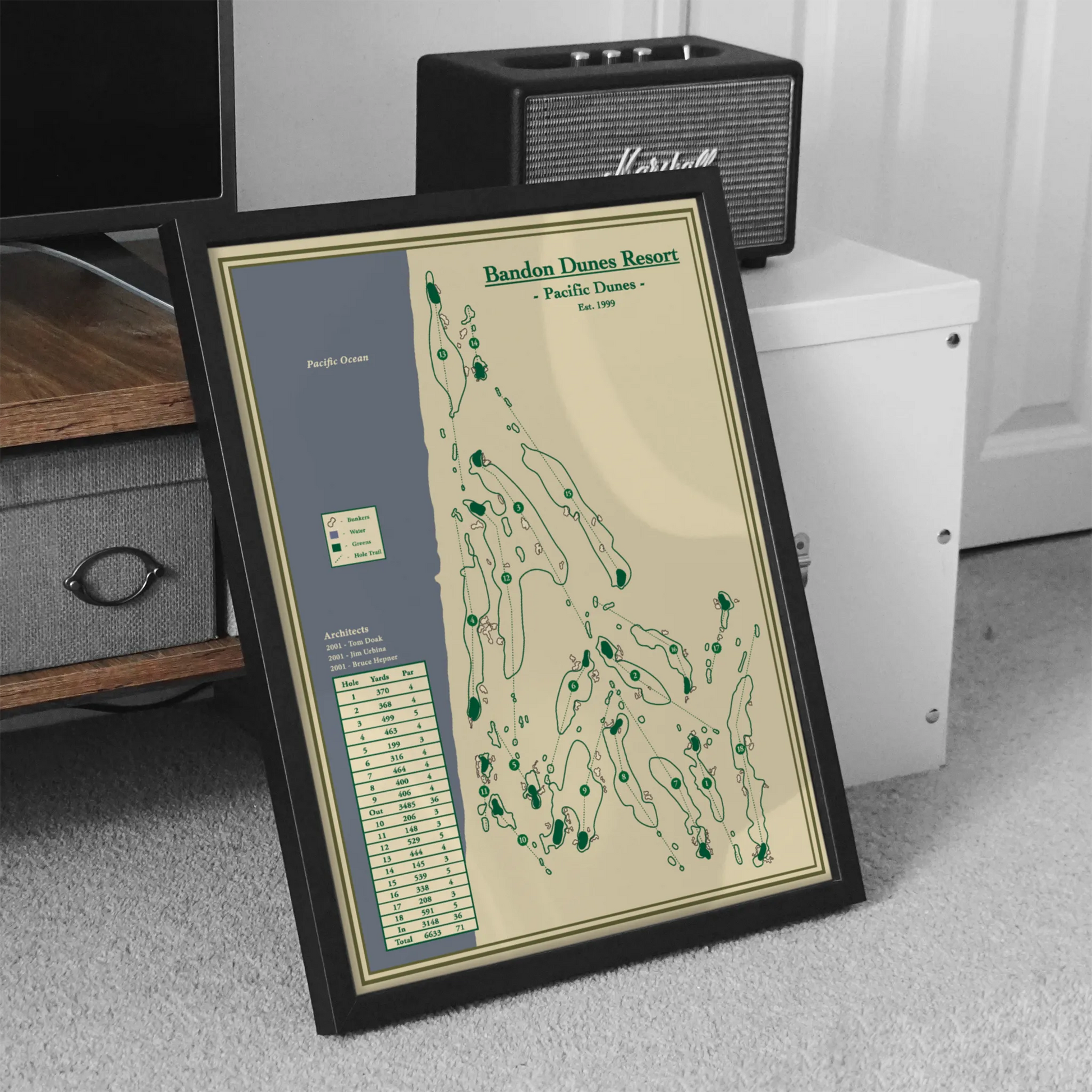 Framed Course Map of Pacific Dunes Course Map Print