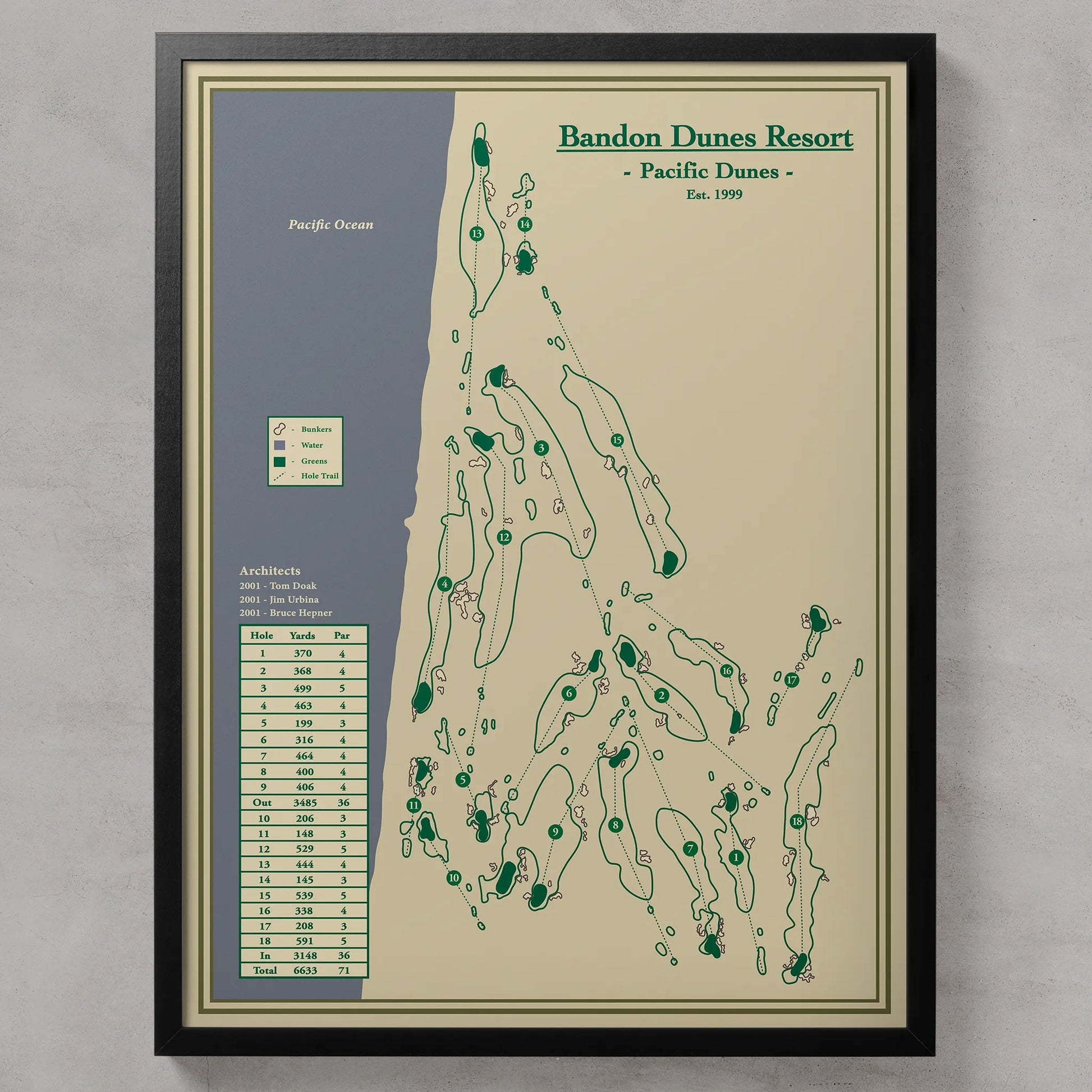 Pacific Dunes Golf Course Map Print - Bandon, OR