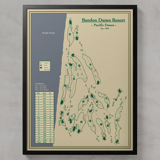 Pacific Dunes Golf Course Map Print - Bandon, OR