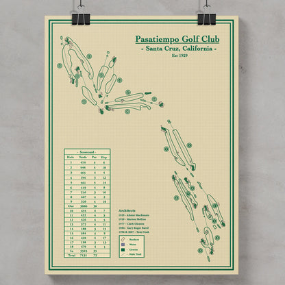 Golf course map of Pasatiempo Golf Club in Santa Cruz, California
