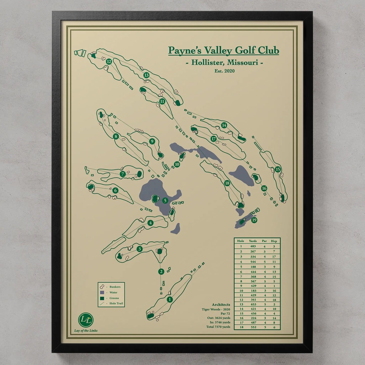 Paynes Valley Golf Course Map Print-Tiger Woods Designed Course