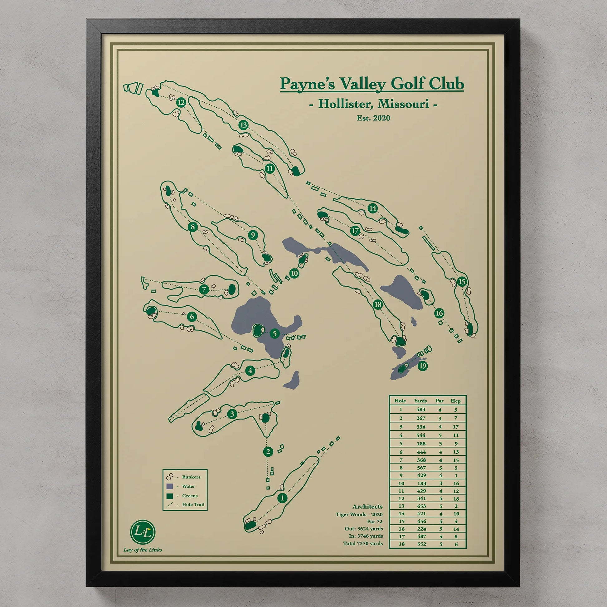 Paynes Valley Golf Course Map Print-Tiger Woods Designed Course