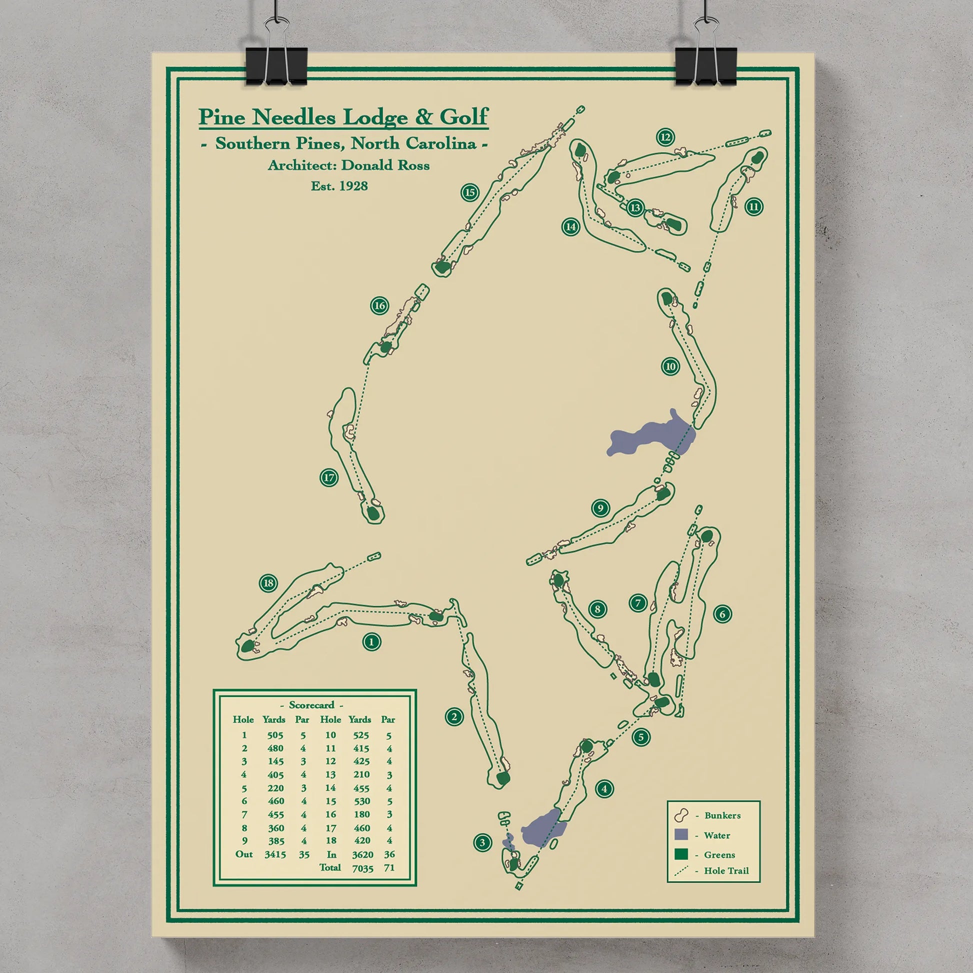 Pine Needles Golf Course Map Print - Donald Ross Design