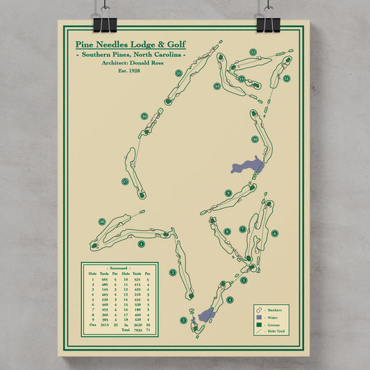 Pine Needles Golf Course Map Print - Donald Ross Design