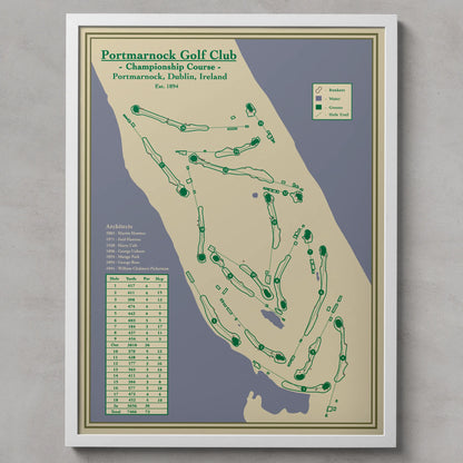 Map of Portmarnock Golf Club on a gray background in Dublin, Ireland
