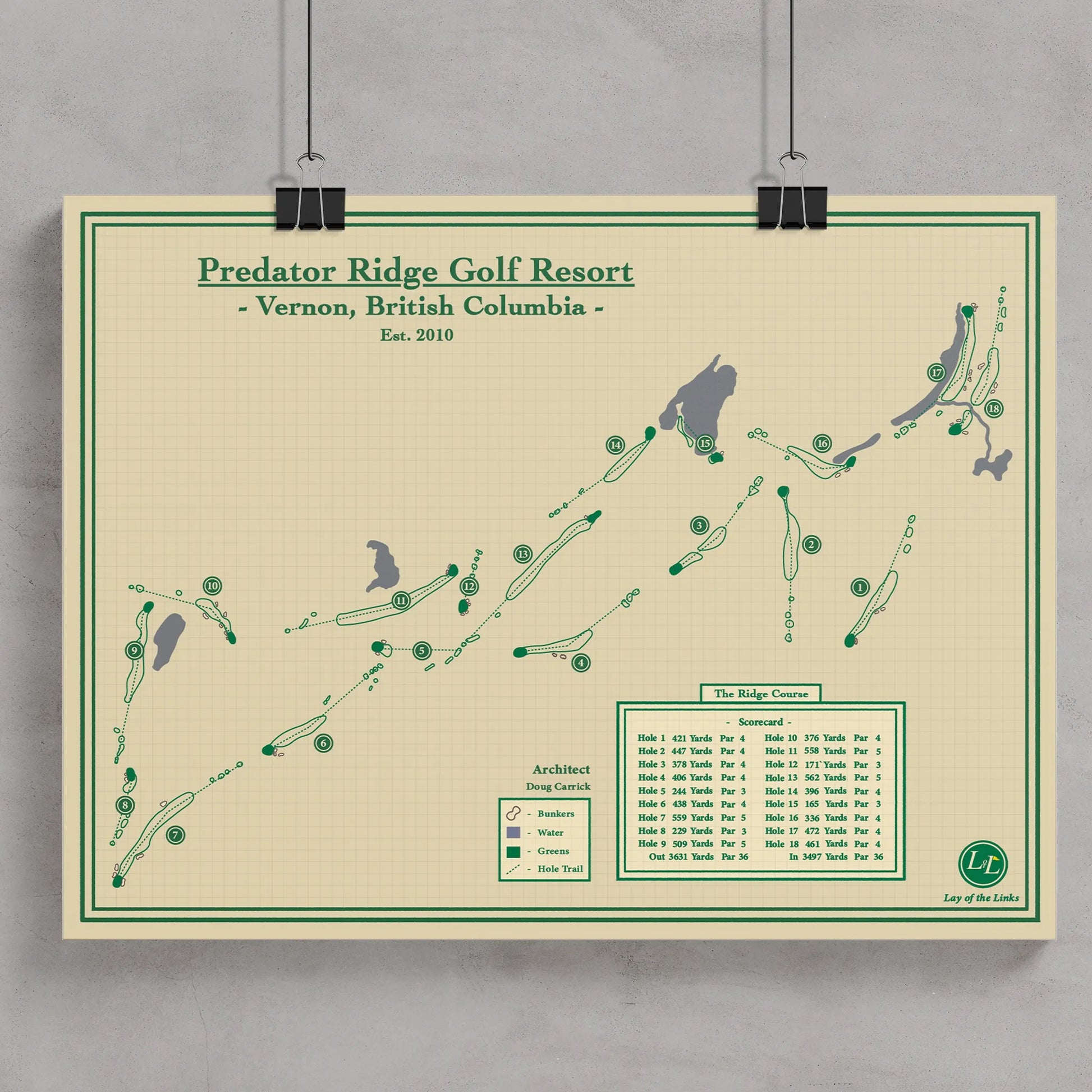 Golf course map of Predator Ridge Golf Resort by Lay of the Links