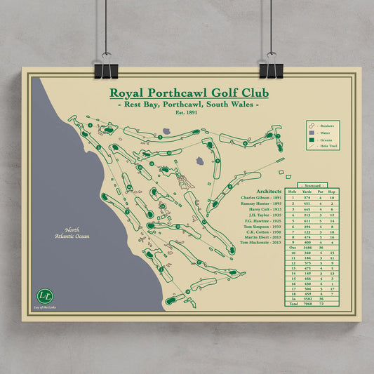 Royal Porthcawl Course Map Print designed by Lay of the Links