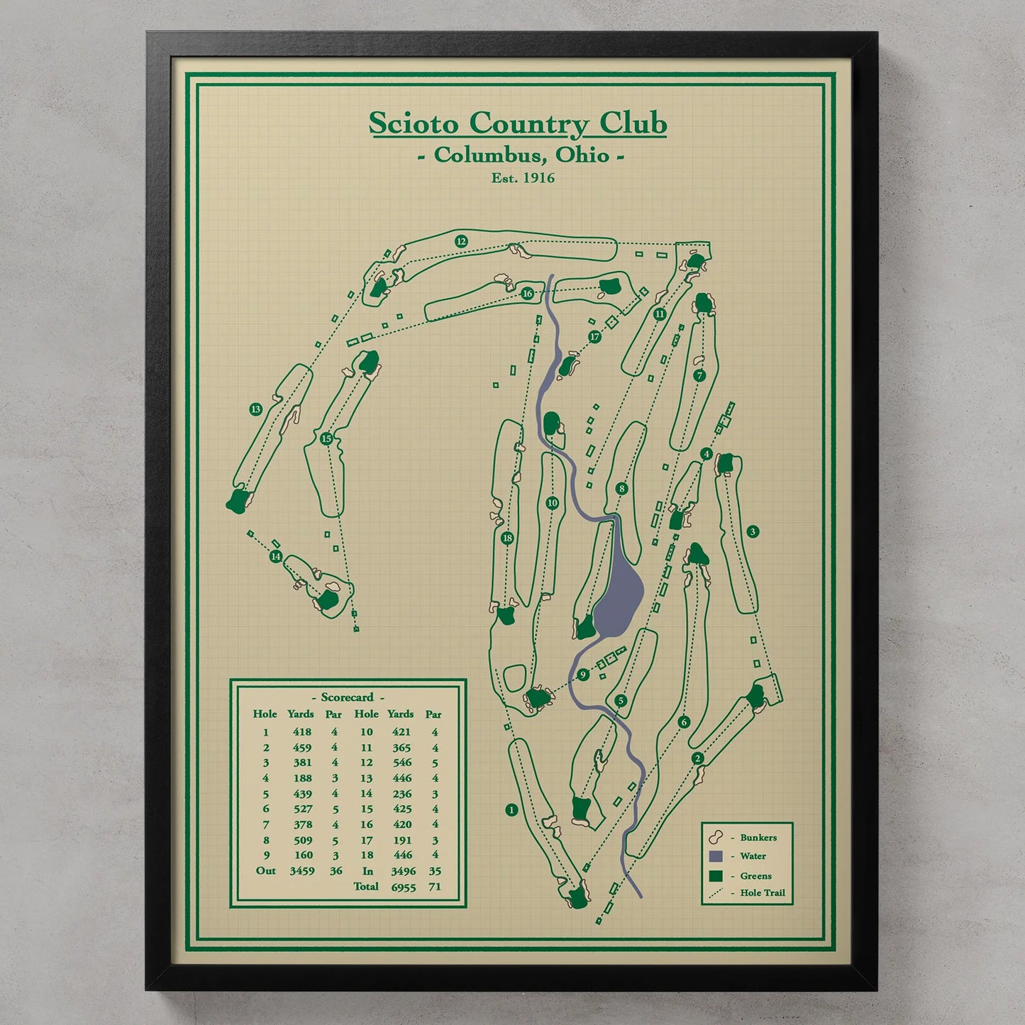 Scioto Country Club Course Map Print