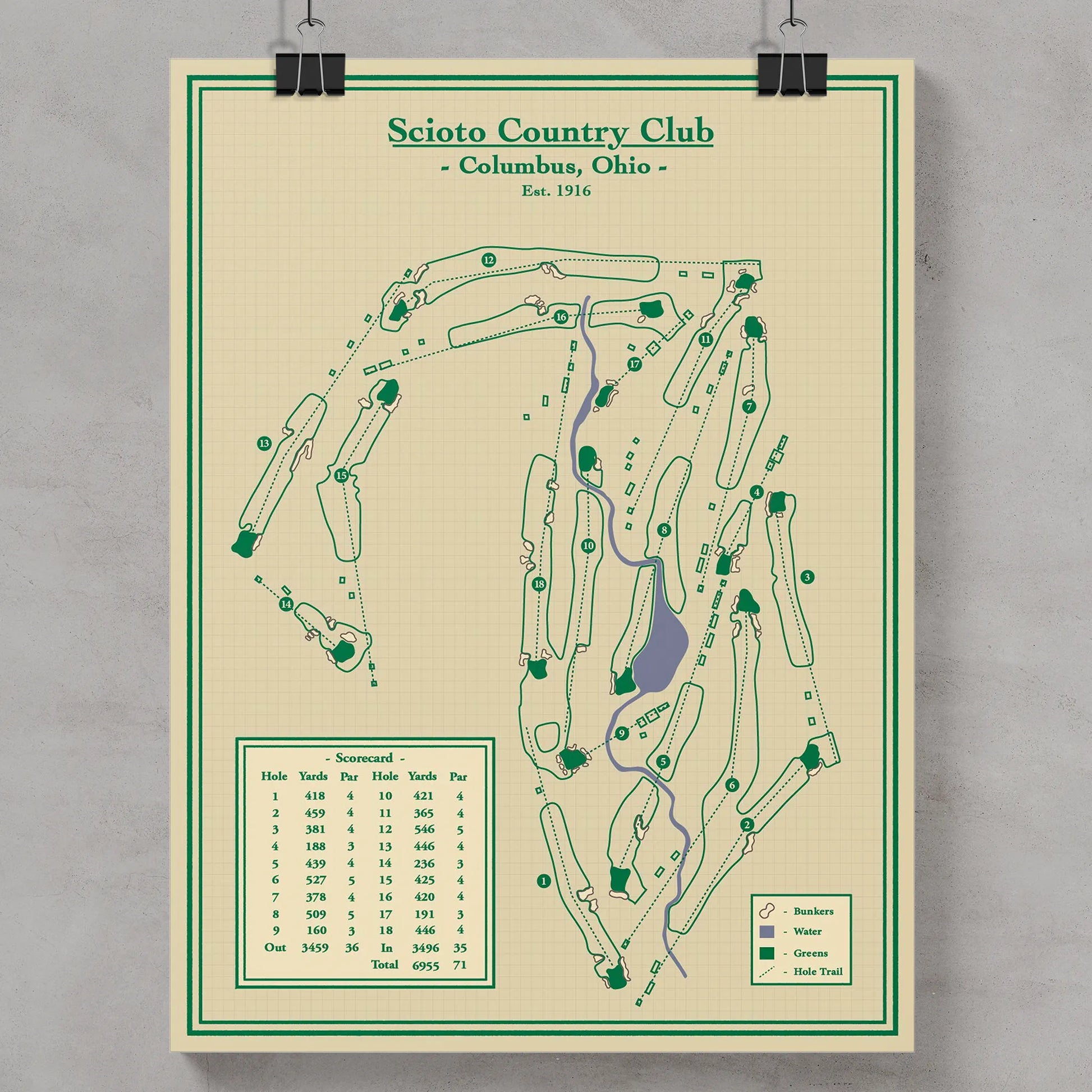Scioto Country Club Golf Map Blueprint