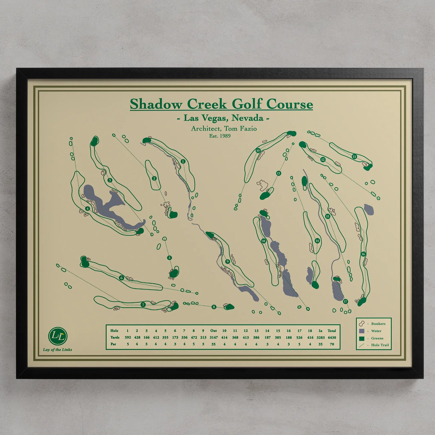 Shadow Creek Golf Course Map Print designed by Lay of the Links