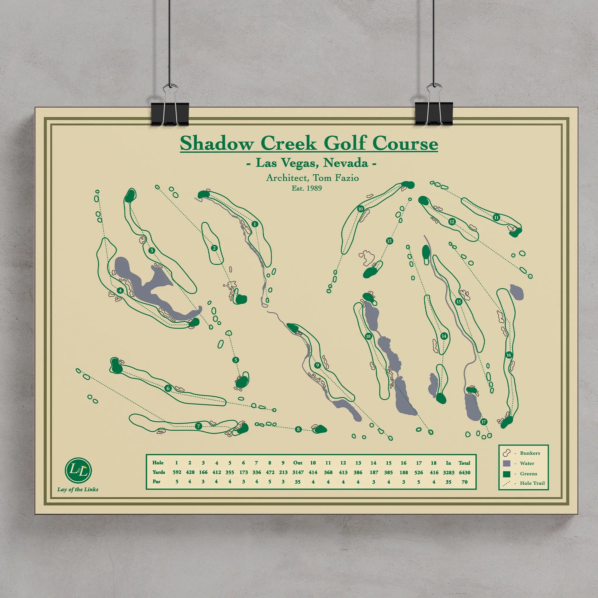 Shadow Creek Golf Course Map, Tom Fazio Designed Course