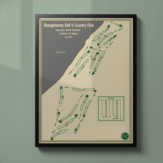 Shaughnessy Golf Club Golf Course Map Print - Blueprint Series - Black Frame