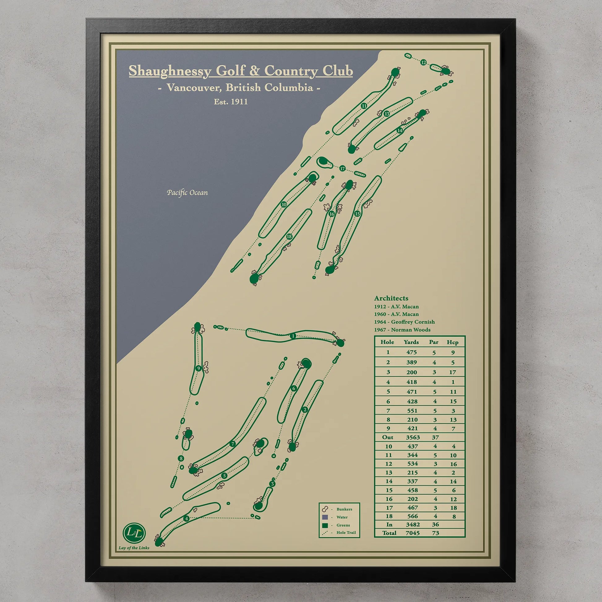 Shaughnessy Golf Club Course Map Print Vancouver, Canada