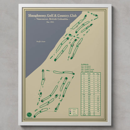 Framed map of Shaughnessy Golf & Country Club on a gray background