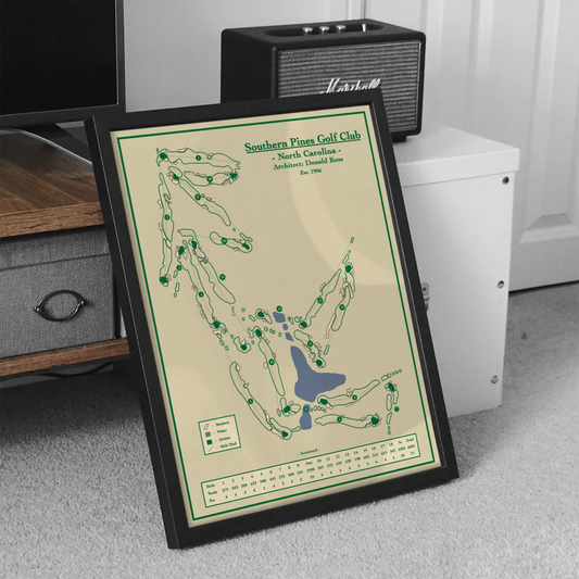 A framed golf course map print of 'Southern Pine Golf Club - in NC