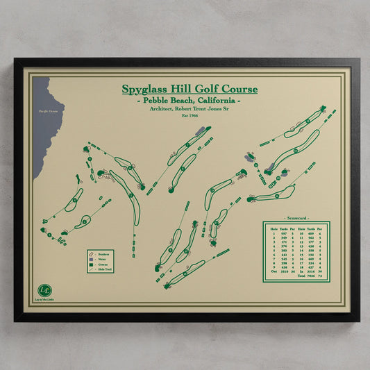 Framed Course map of Spyglass Hill Golf Course in Pebble Beach, California