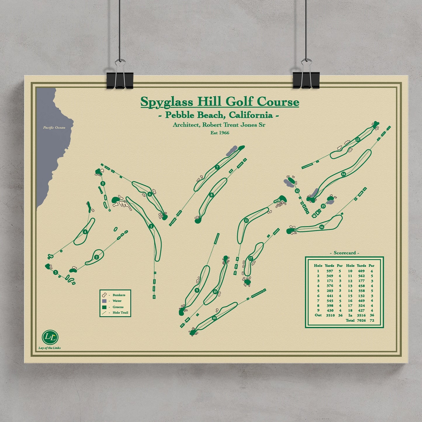Spyglass Hill Golf Course Map Print Designed by Lay of the Links
