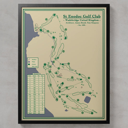Framed course map of St Endodoc Golf Club in United Kingdom