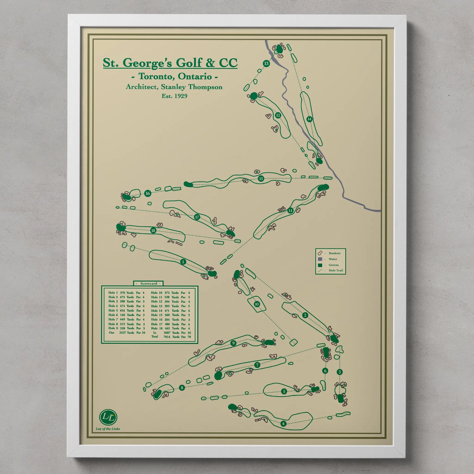 Framed map of St. George's Golf & CC in Toronto, Ontario on a beige background