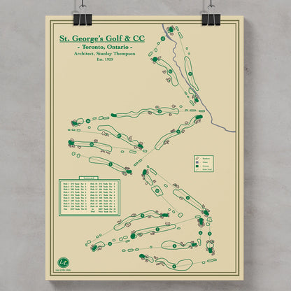 Golf course map of St. George's Golf & CC in Toronto, Ontario, on a beige background.
