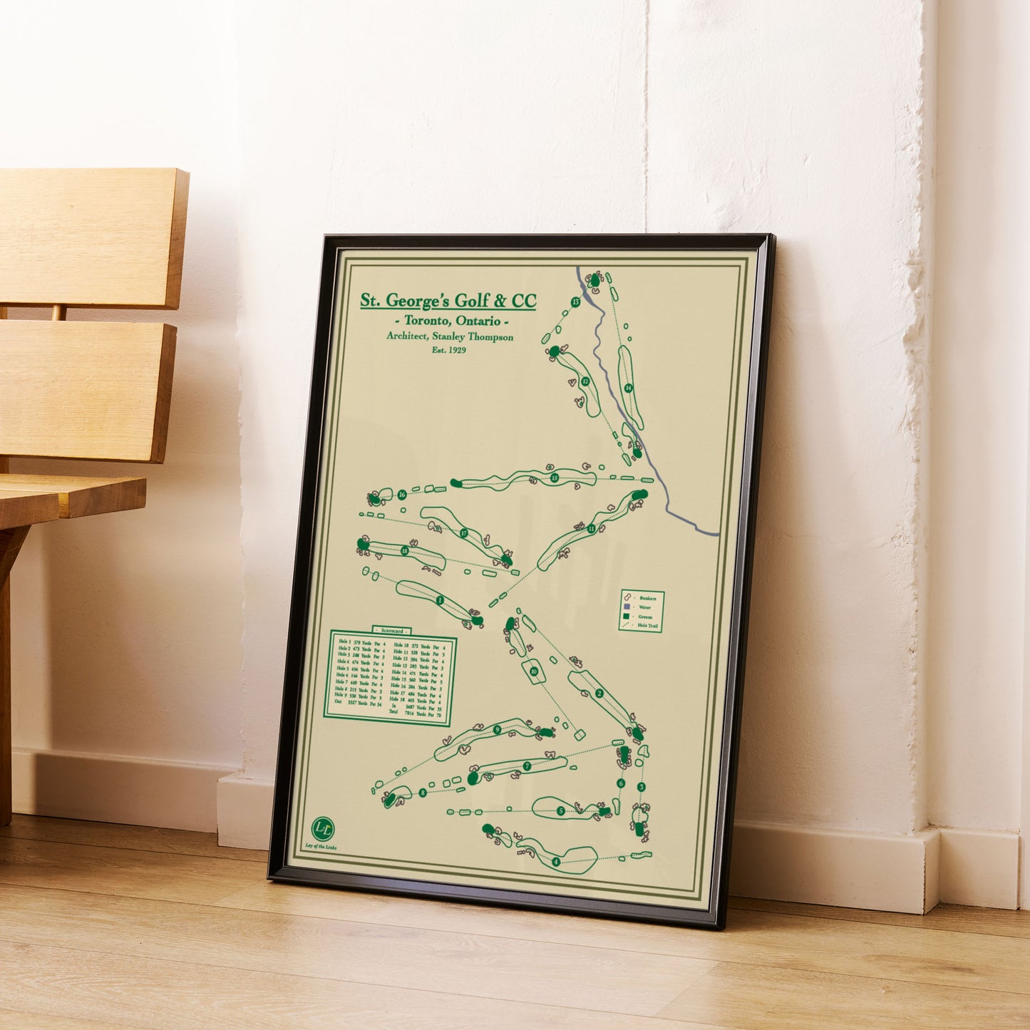 Framed map of St. George's Golf & CC in Toronto Ontario by Lay of the Links Golf Studio