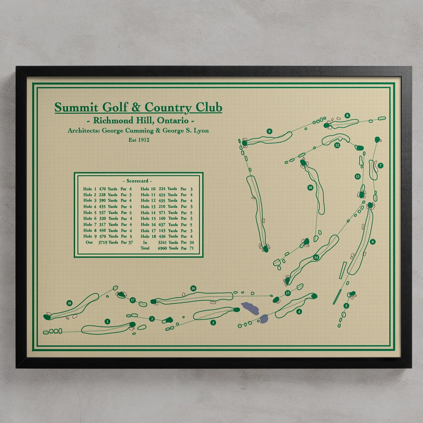 Framed Course map of The Summit Golf & Country Club