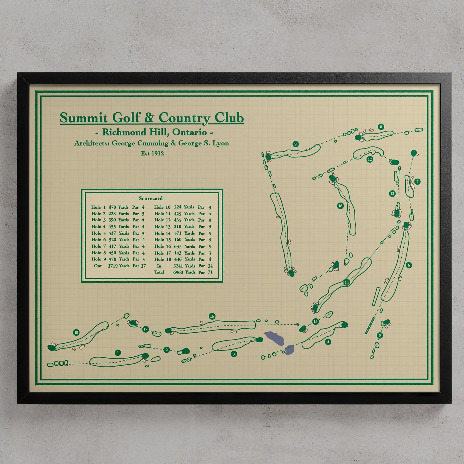 Framed Course map of The Summit Golf & Country Club
