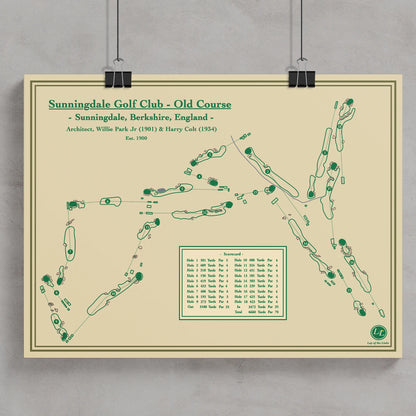Sunningdale Golf Club's Old Course - Blueprint Map Art Designed by Lay of the Links