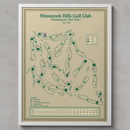 Framed map of Shinnecock Hills Golf Club on a beige background