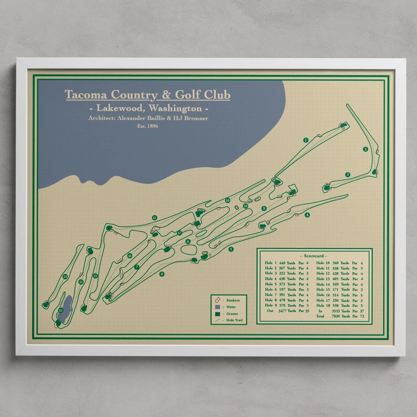 Tacoma Golf Club Course Map Print located in Lakewood, Washington and designed by Lay of the Links