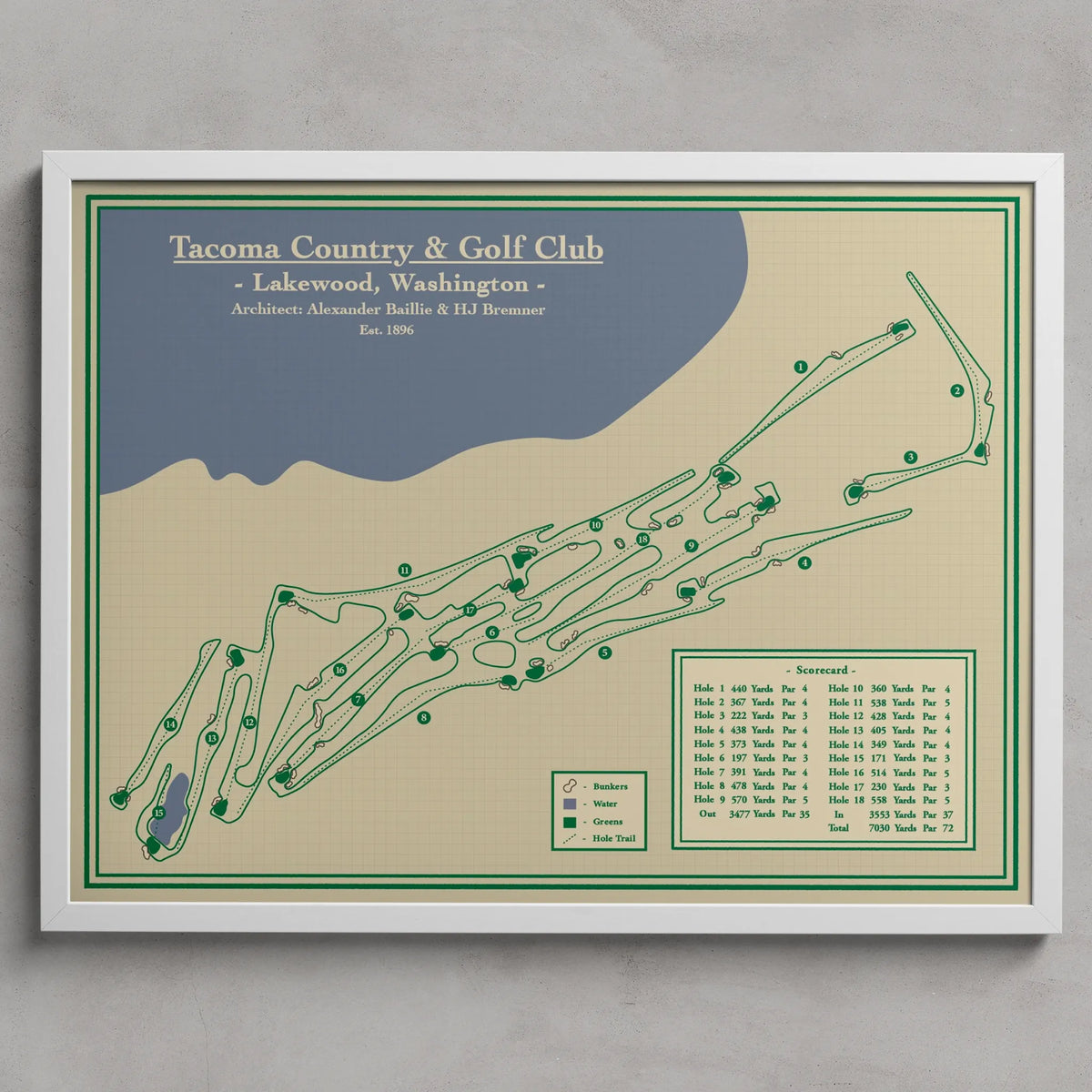 Tacoma Golf Club Course Map Print located in Lakewood, Washington and designed by Lay of the Links
