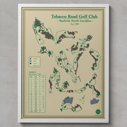 Map of Tobacco Road Golf Club with green and brown colors on a beige background