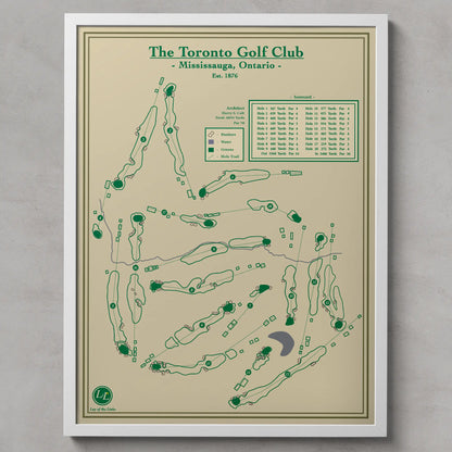 Map of The Toronto Golf Club with green text and lines on a beige background
