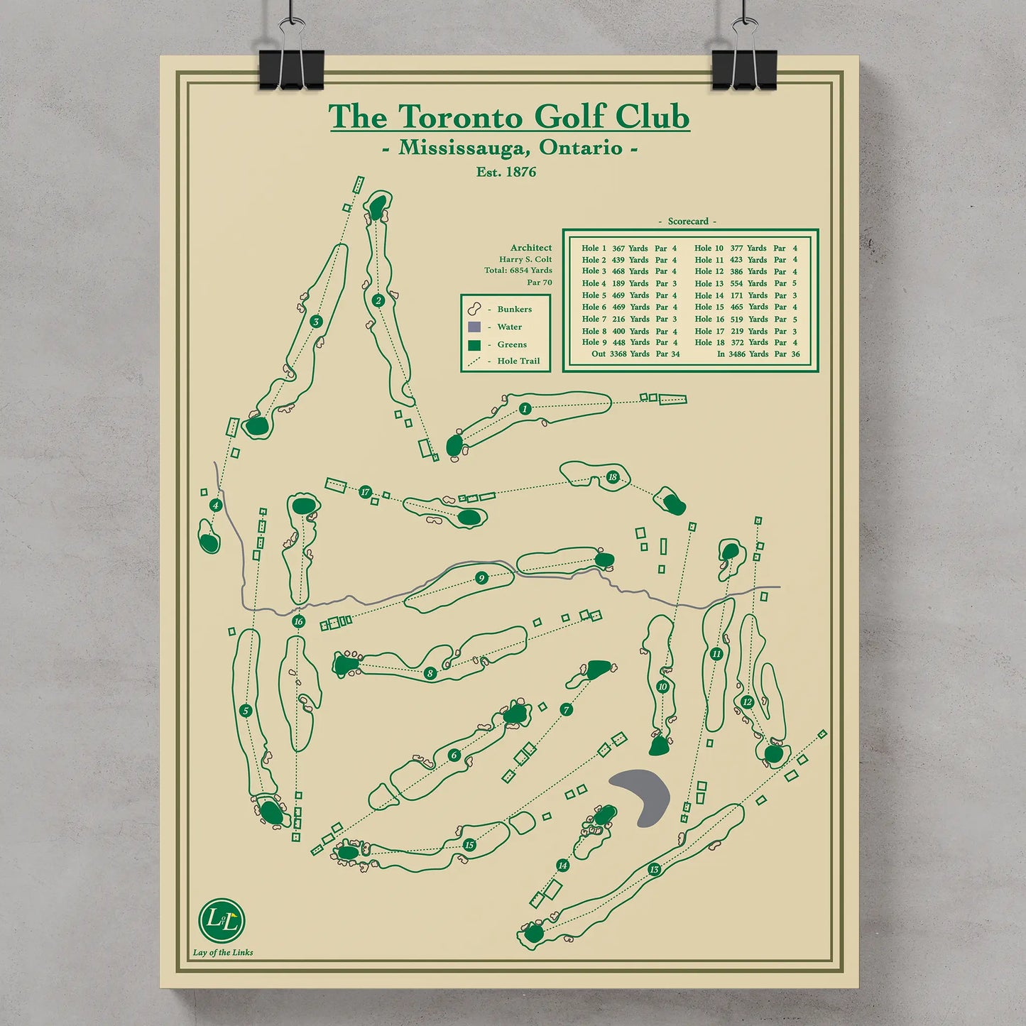 Map of The Toronto Golf Club in Mississauga, Ontario on a beige background