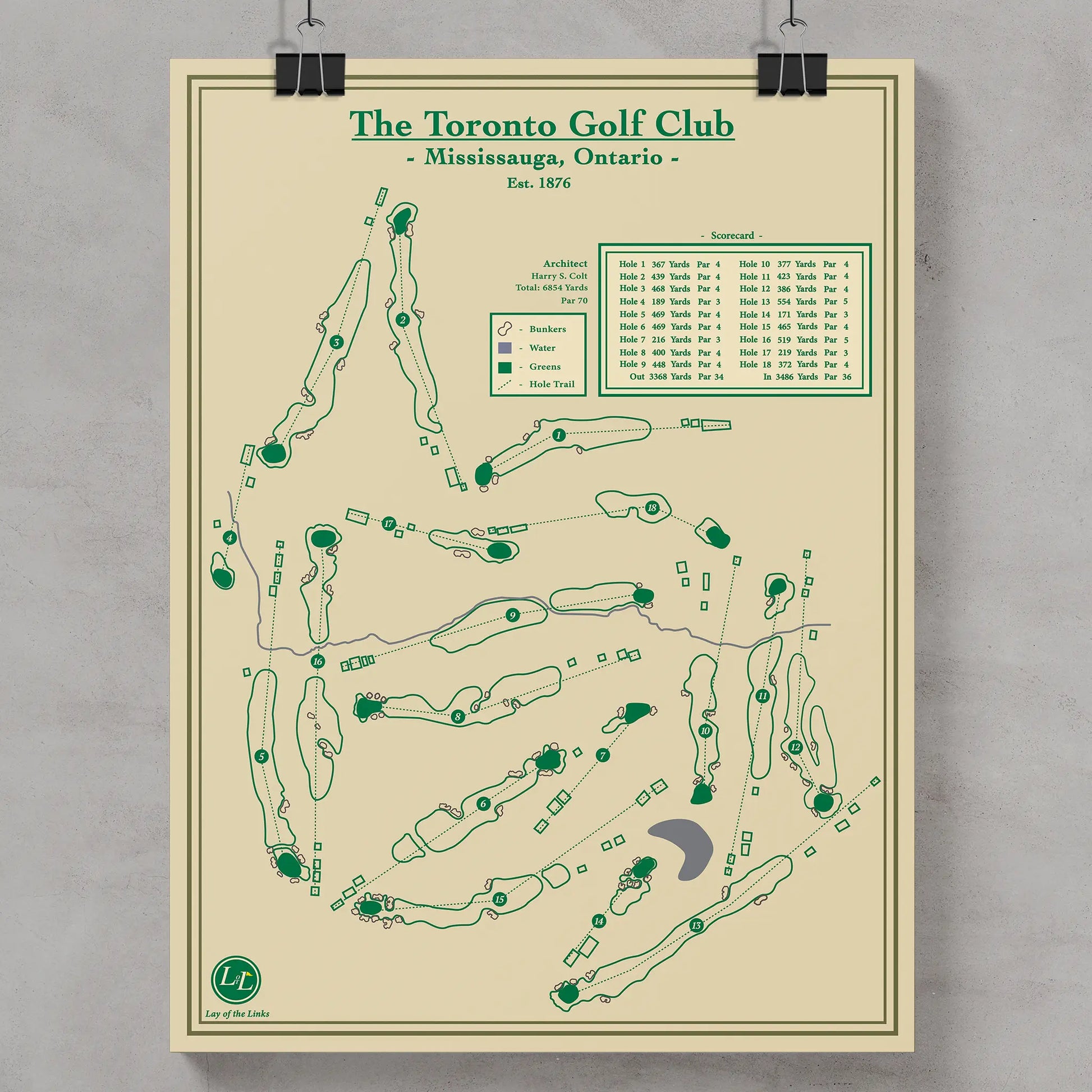 Map of The Toronto Golf Club in Mississauga, Ontario on a beige background