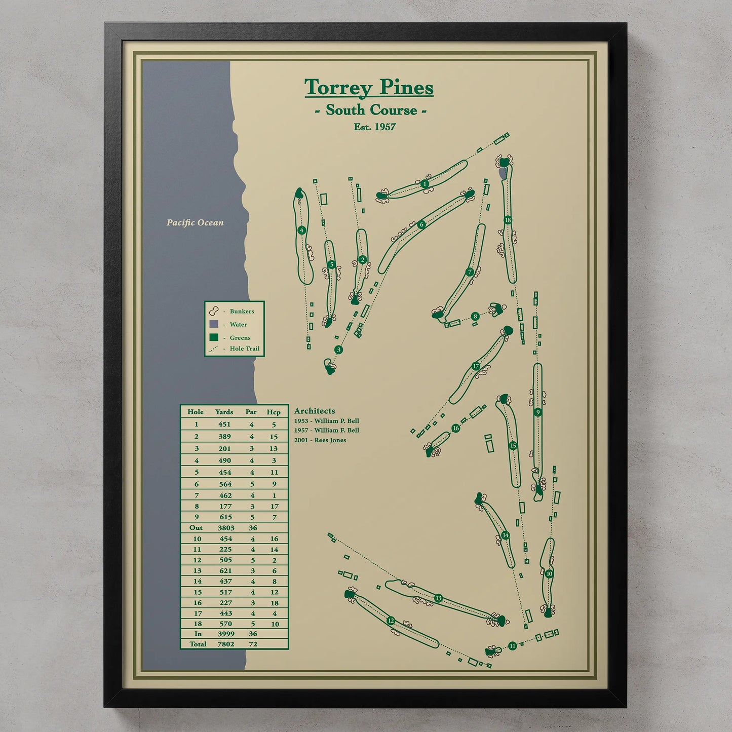 Torrey Pines South Course Map Print - Golf Art