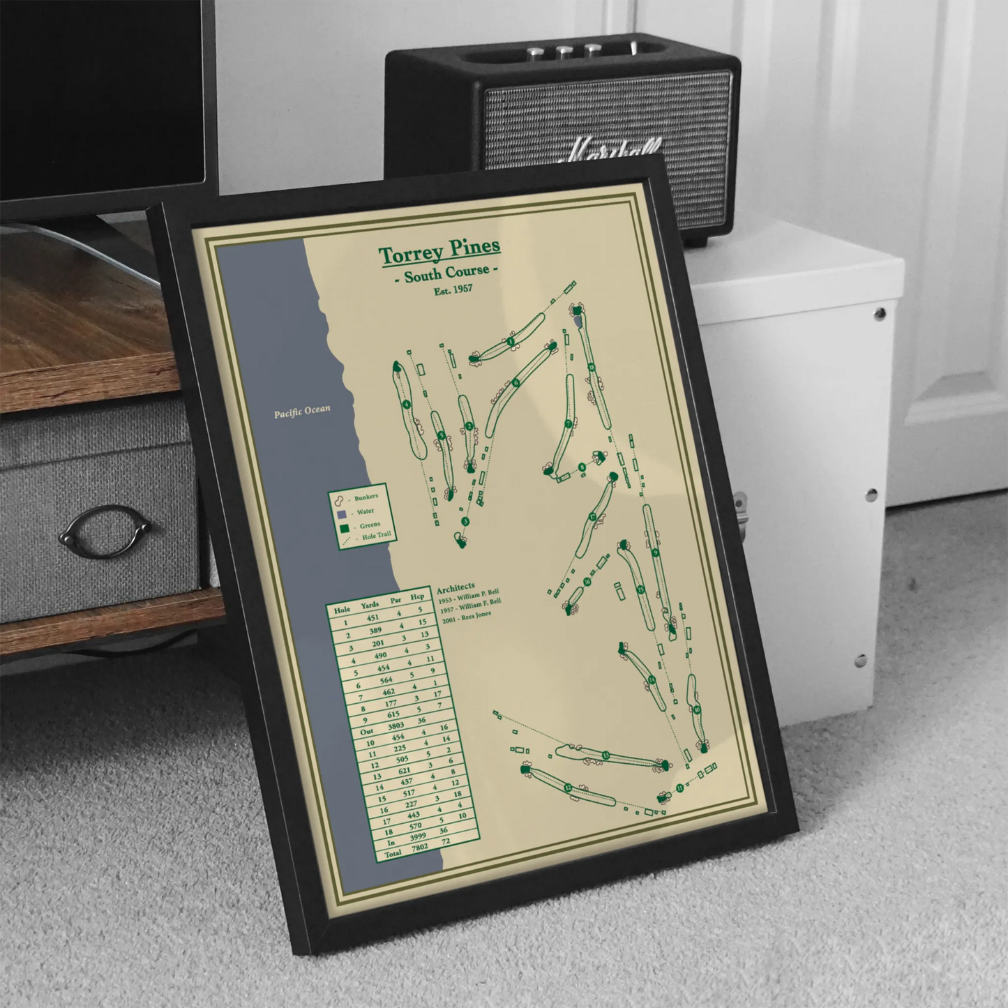 Torrey Pines South Course Map Print - Golf Art