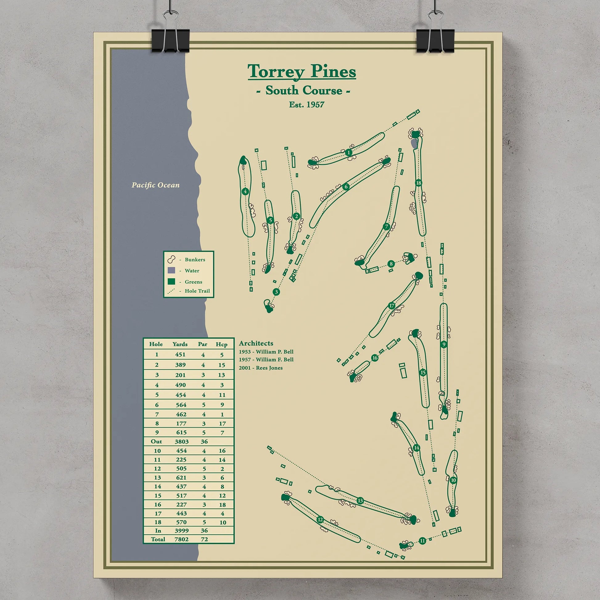 Golf course map print of Torrey Pines South Course 