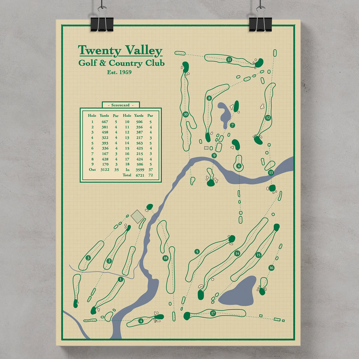 Twenty Valley Golf and Country Club Blueprint Map Wall Art