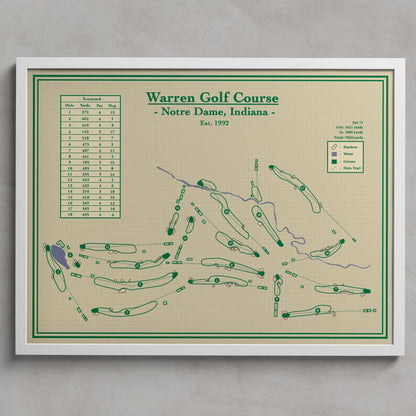 Warren Golf Course in Notre Dame, Indiana - Golf Map Print