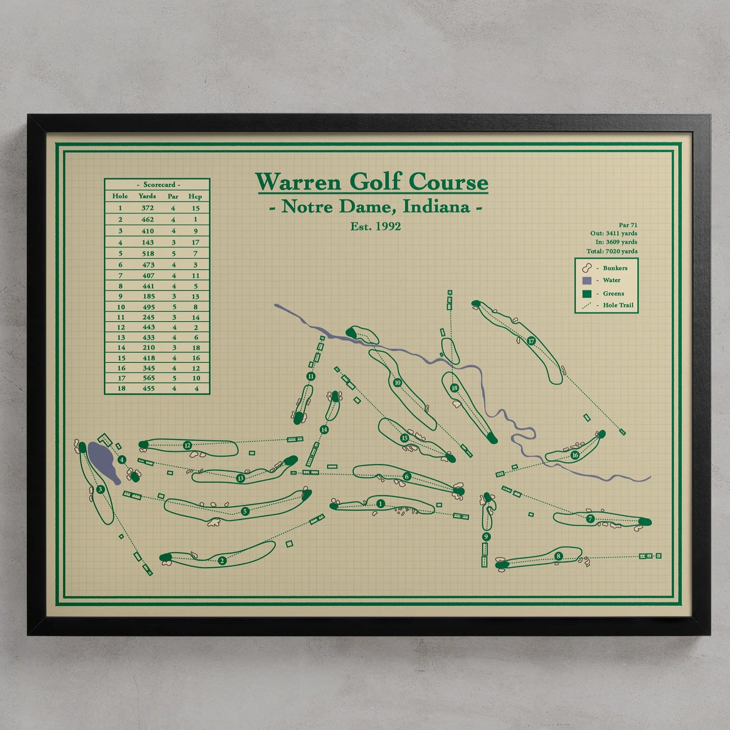 Golf Course Map Prints - Warren Golf Course, Notre Dame