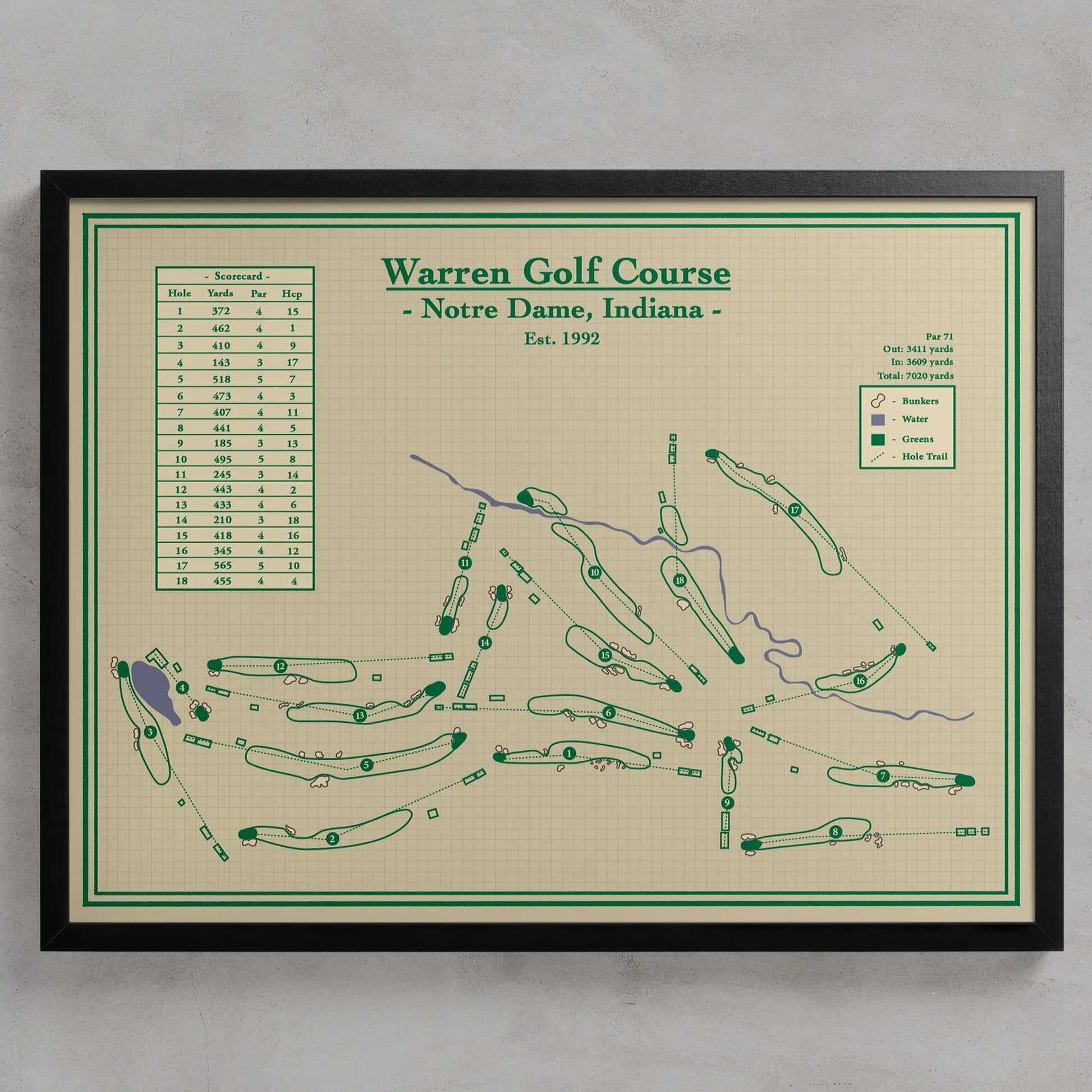 Golf Course Map Prints - Warren Golf Course, Notre Dame