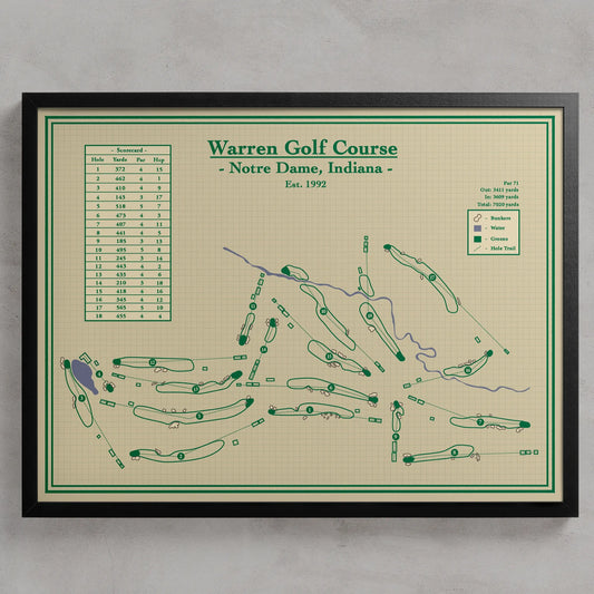 Golf Course Map Prints - Warren Golf Course, Notre Dame