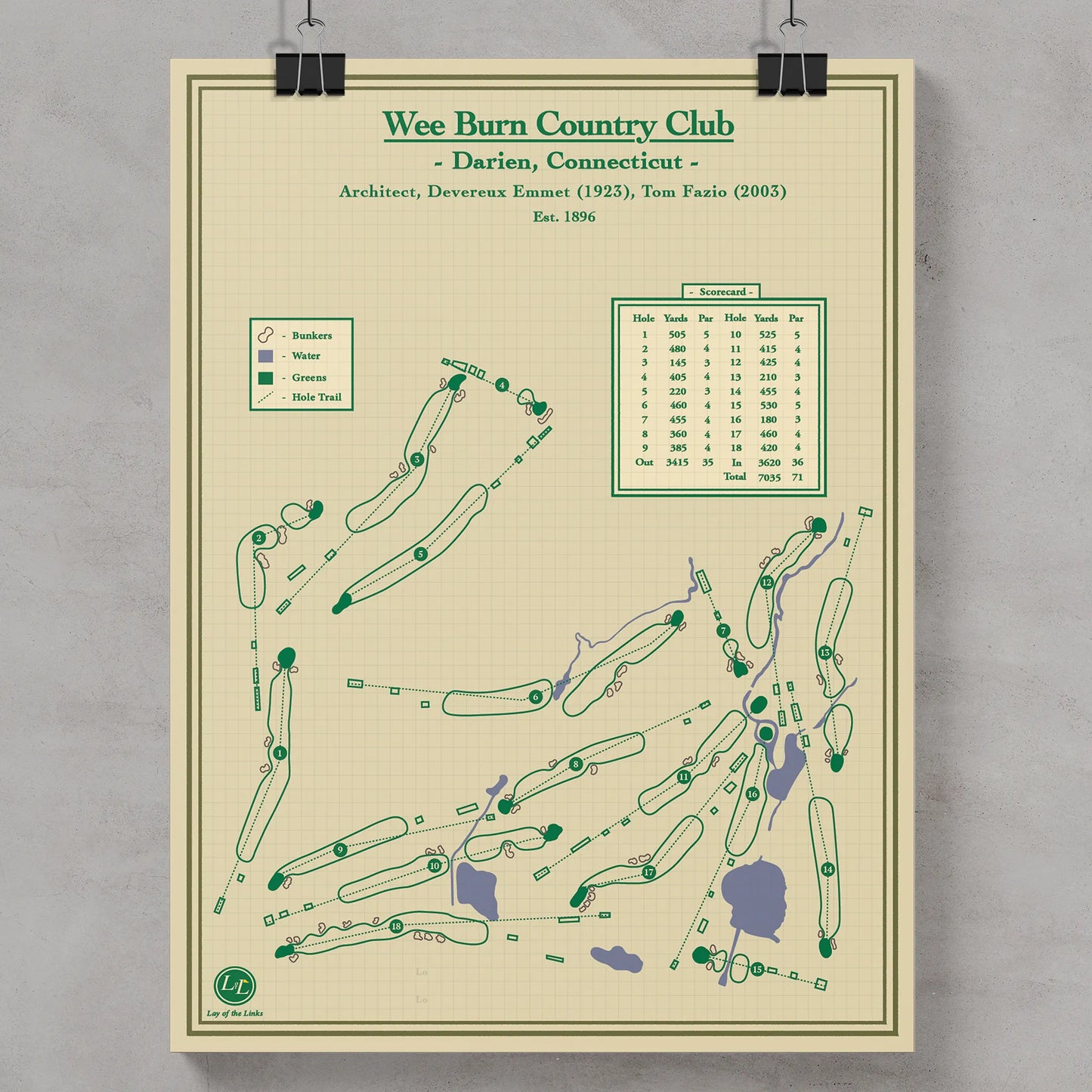 Golf Blueprint Art - Wee Burn Country Club, Connecticut