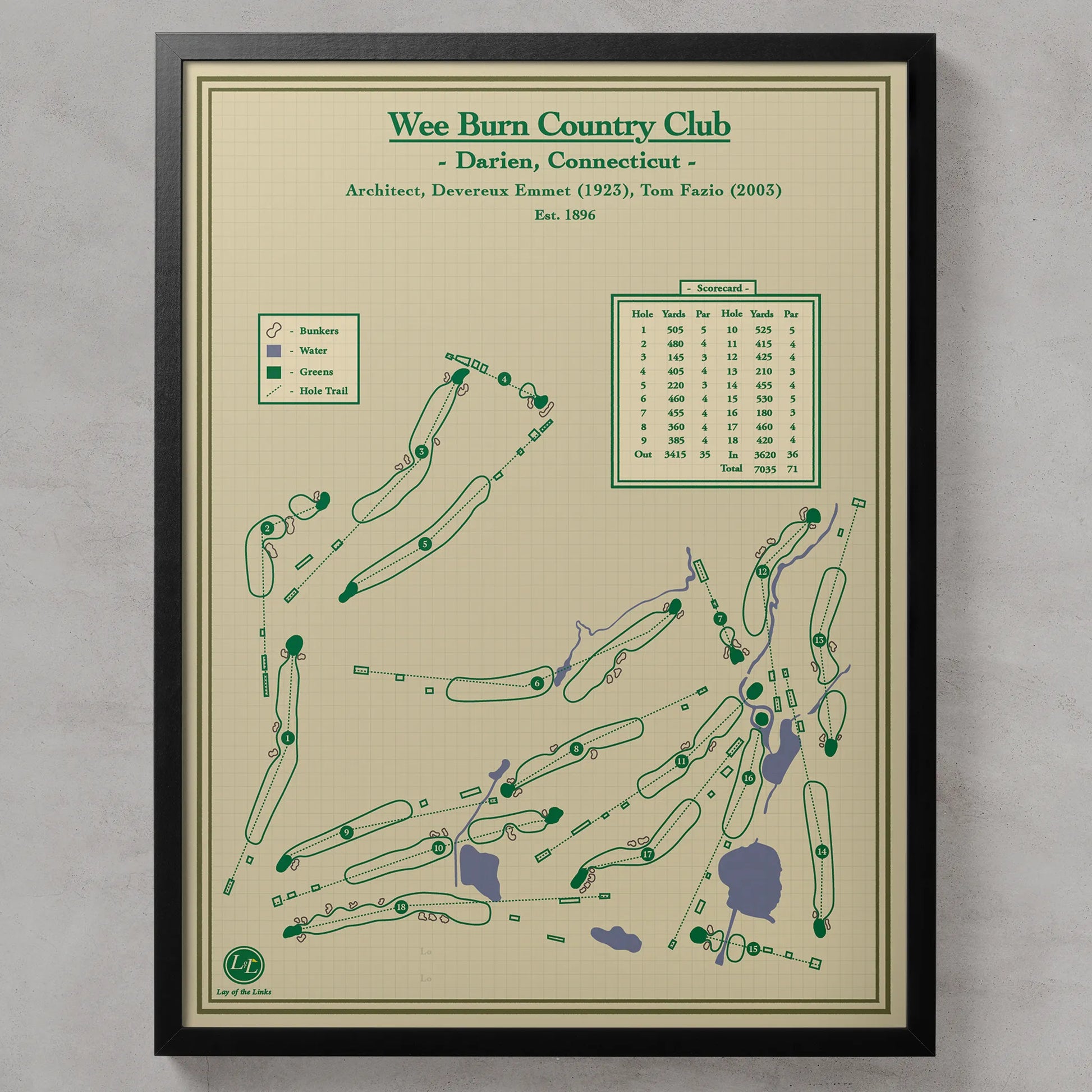 Wee Burn Country Club Course Map Print